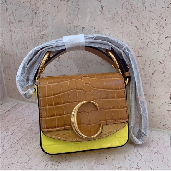 Chloé Mini C Yellow Croc Embossed Crossbody Bag - Picture 9 of 16